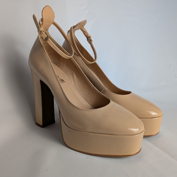 L'INTERVALLE Beige Platform Glossy Leather Women Shoes Size 8 Made In Brazil - Picture 1 of 12